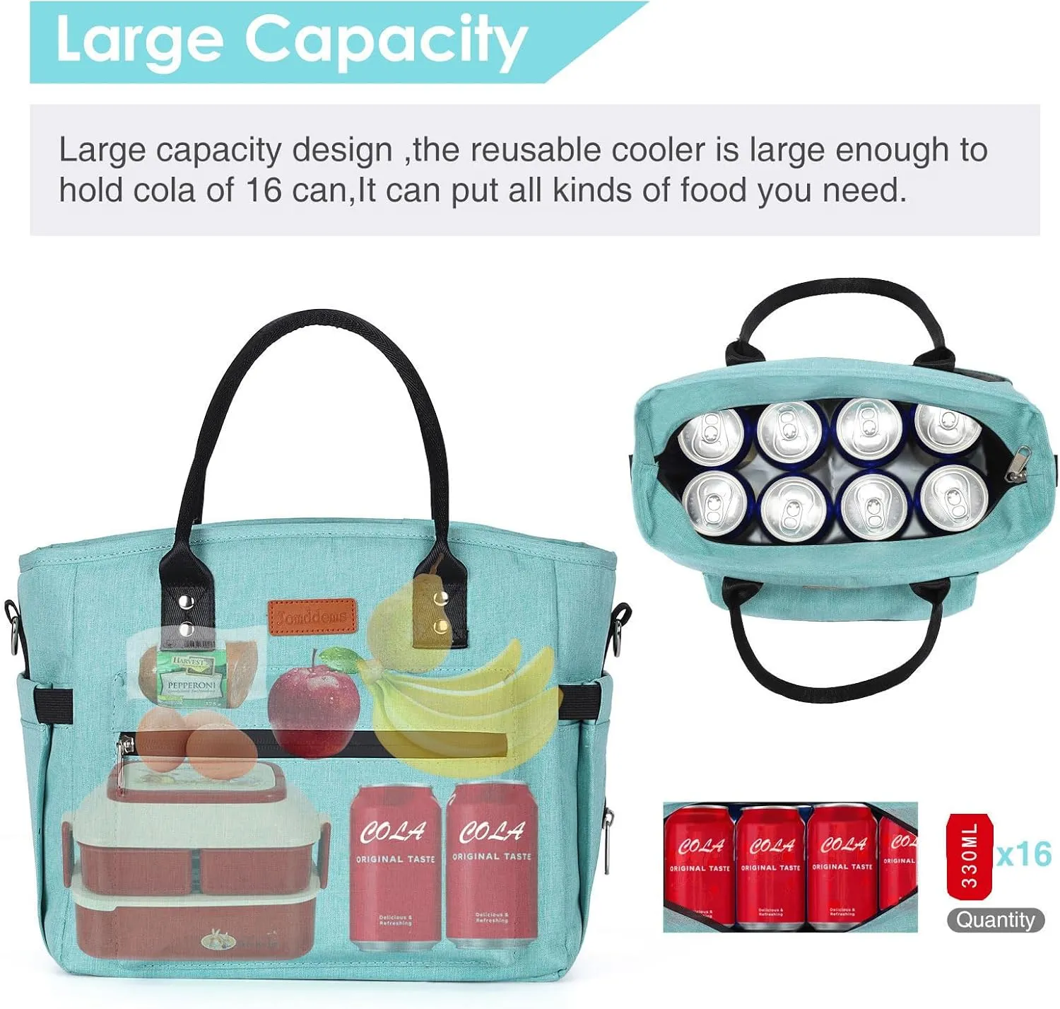 Insulated Lunch Bag for Women Men,Adult Lunch Box for Women with Adjustable Shoulder Strap,Portable Large Lunch Tote Bag for Office Work Picnic Beach,Reusable Lunch Cooler Bag
