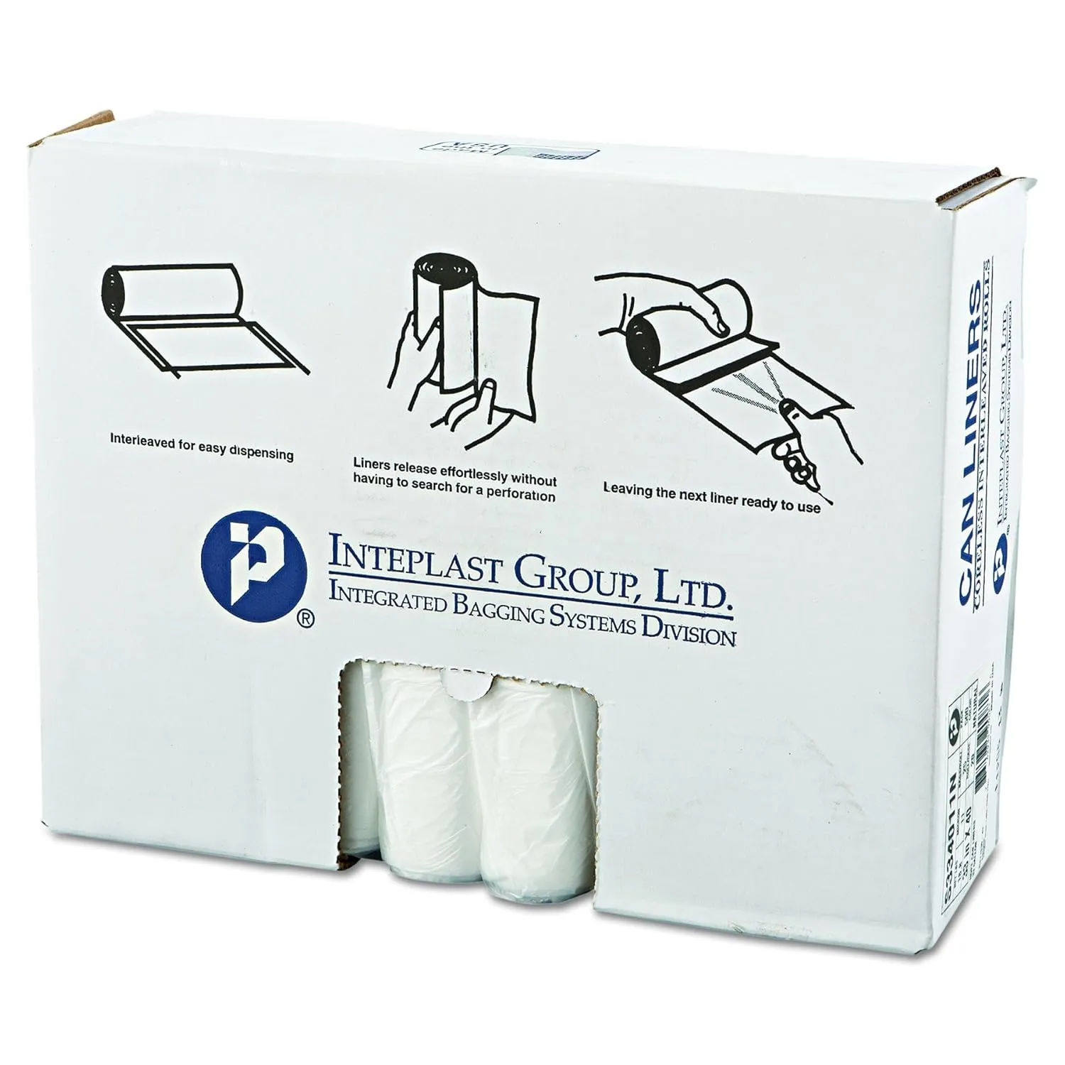 Inteplast S334011N 33 Gallon Capacity, 40" Length x 33" Width x 11 Micron Thickness, Natural Color, High-Density Commercial Coreless Roll Can Liner (Case of 20 Roll, 25 Bags per Roll)