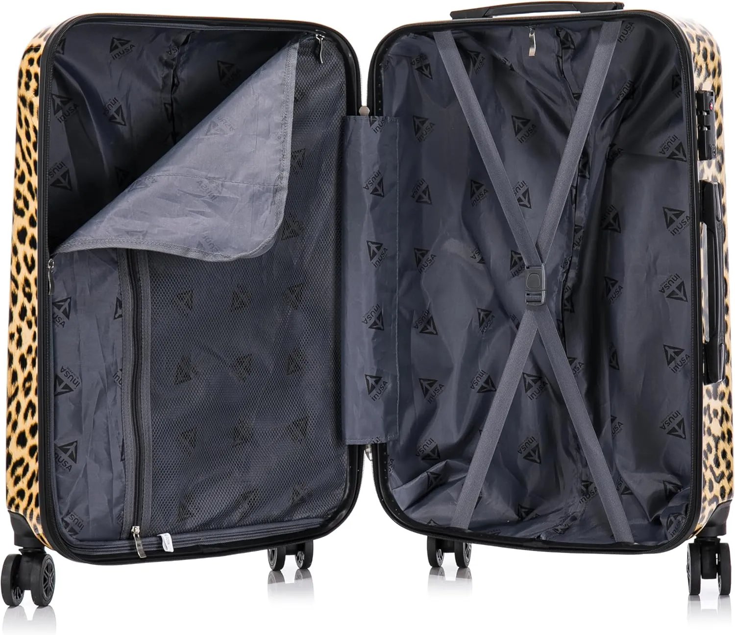 InUSA Cheetah Print Luggage with Spinner Wheels | Durable Lightweight Hardside Suitcase | Travel Bag with Handle and Trolley | (20in, 24in, 28in) 3 Piece Set