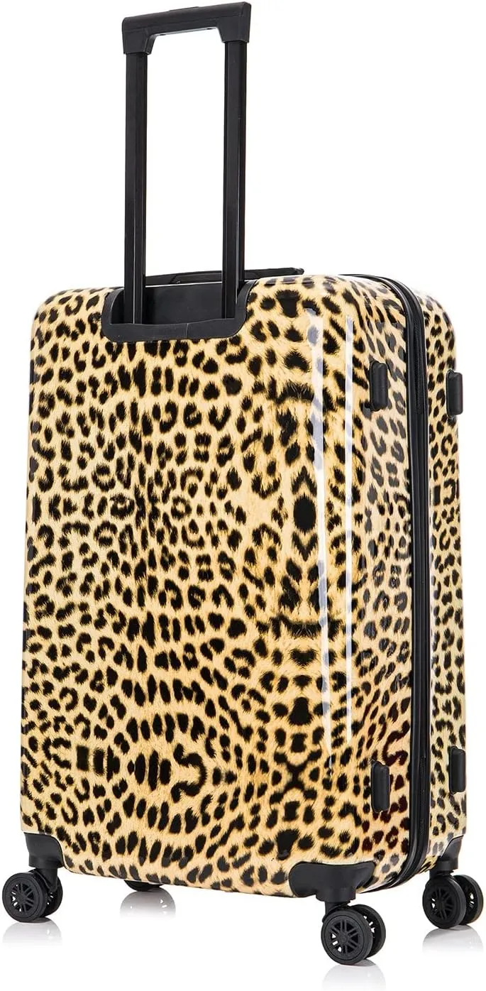 InUSA Cheetah Print Luggage with Spinner Wheels | Durable Lightweight Hardside Suitcase | Travel Bag with Handle and Trolley | (20in, 24in, 28in) 3 Piece Set