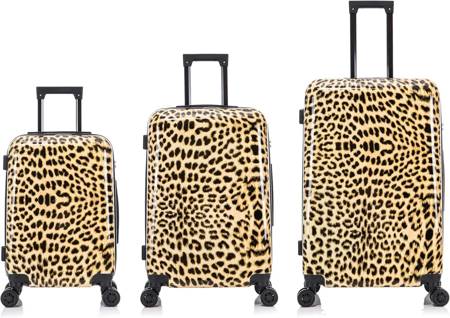 InUSA Cheetah Print Luggage with Spinner Wheels | Durable Lightweight Hardside Suitcase | Travel Bag with Handle and Trolley | (20in, 24in, 28in) 3 Piece Set