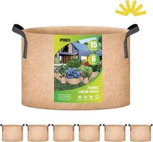 iPower Grow Bag 15 Gallon 6-Pack Heavy Duty Plant Pots, 300g Thick Nonwoven Fabric Containers Aeration with Nylon Handles, for Planting Vegetables, Fruits, Flowers, Tan 2024 Version