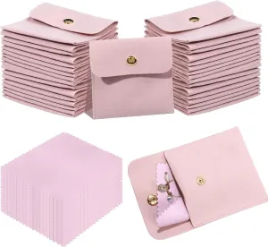 ISKYBOB Microfiber Jewelry Pouch, 20PCS Jewelry Packaging Bag with Snap Button 3.1in Luxury Jewelry Gift Bags with Silver Polishing Cloth Travel Jewelry Organizer Pouch for Bracelet, Earrings