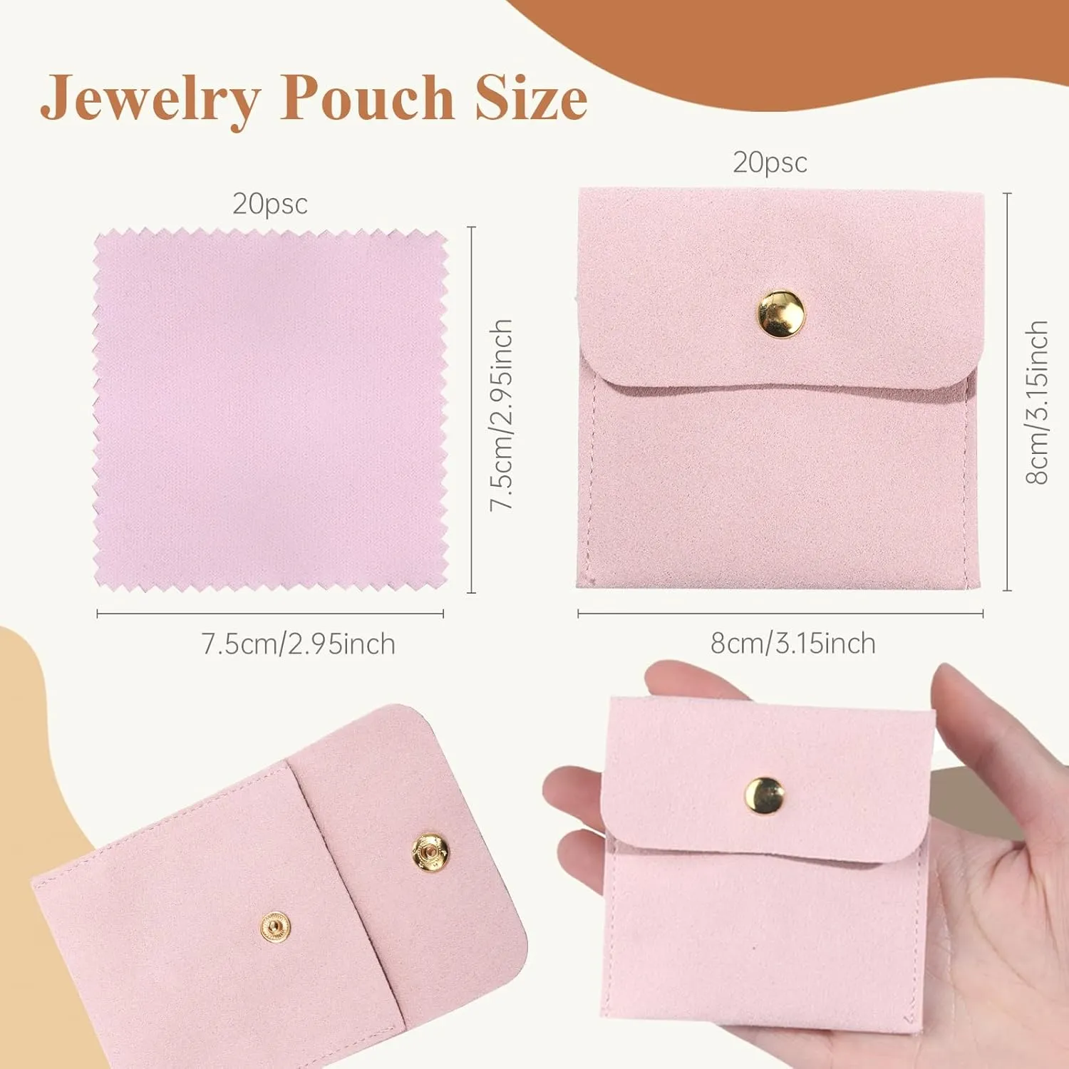 ISKYBOB Microfiber Jewelry Pouch, 20PCS Jewelry Packaging Bag with Snap Button 3.1in Luxury Jewelry Gift Bags with Silver Polishing Cloth Travel Jewelry Organizer Pouch for Bracelet, Earrings
