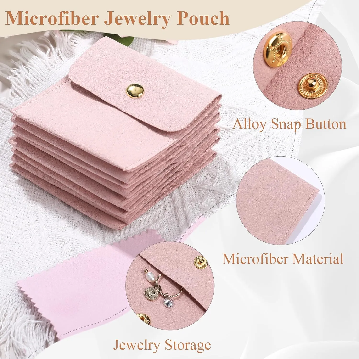 ISKYBOB Microfiber Jewelry Pouch, 20PCS Jewelry Packaging Bag with Snap Button 3.1in Luxury Jewelry Gift Bags with Silver Polishing Cloth Travel Jewelry Organizer Pouch for Bracelet, Earrings