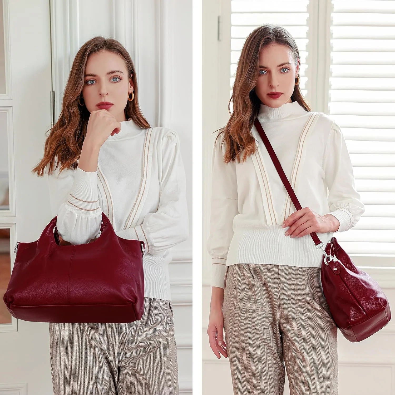 Iswee Genuine Leather Shoulder Bags Purses and Handbags for Women Satchel Designer Cross Body Hobo Medium Size Tote