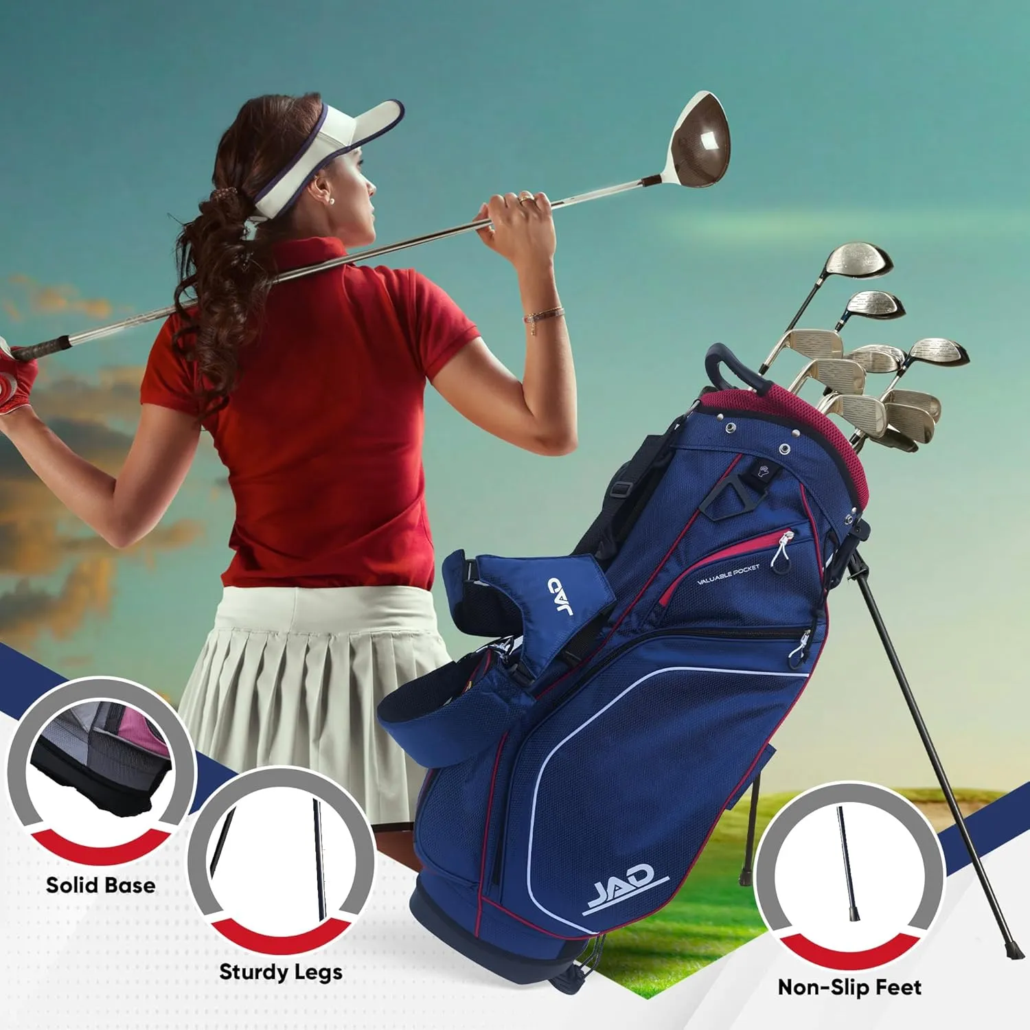 JAD PRO Golf, Premium Everyday Golf Stand Bag for Men and Women, 14-Way Top Dividers, Ultra Lightweight, Easy for Carrying, Large Pockets for Accessories, Durable Water Resistant