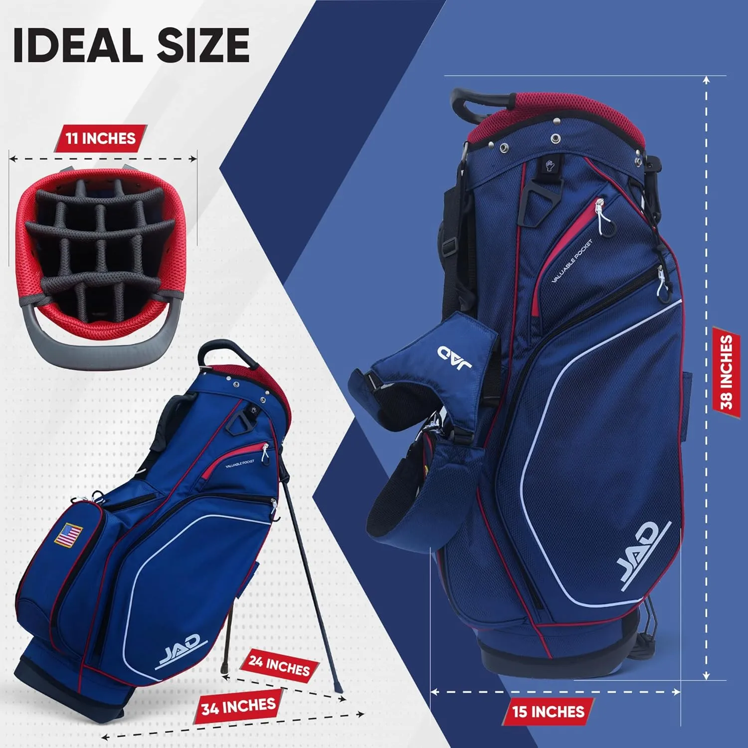 JAD PRO Golf, Premium Everyday Golf Stand Bag for Men and Women, 14-Way Top Dividers, Ultra Lightweight, Easy for Carrying, Large Pockets for Accessories, Durable Water Resistant
