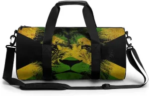 Jamaica Flag Lion Duffel Bag Lightweight Cylindrical Travel Gym Tote Bags With Shoulder Strap For Sports Workout Yoga