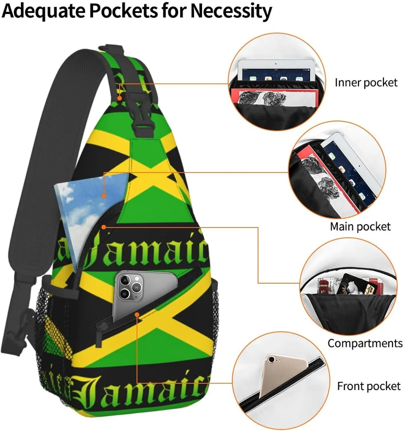 Jamaican Flag Lion Head Sling Bag Adjustable Chest Bags Casual Crossbody Bag Travel Shoulder Backpack