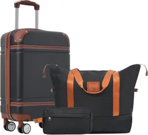 JCSD Hardshell Luggage Set with Carry-on Suitcase and Travel Bags, Double Spinner Wheels, 20-inch, Black