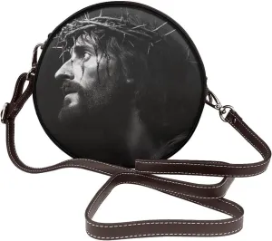 Jesus Wearing The Crown Of Thorns Women Round Crossbody Bags Leather Sling Bag Purse