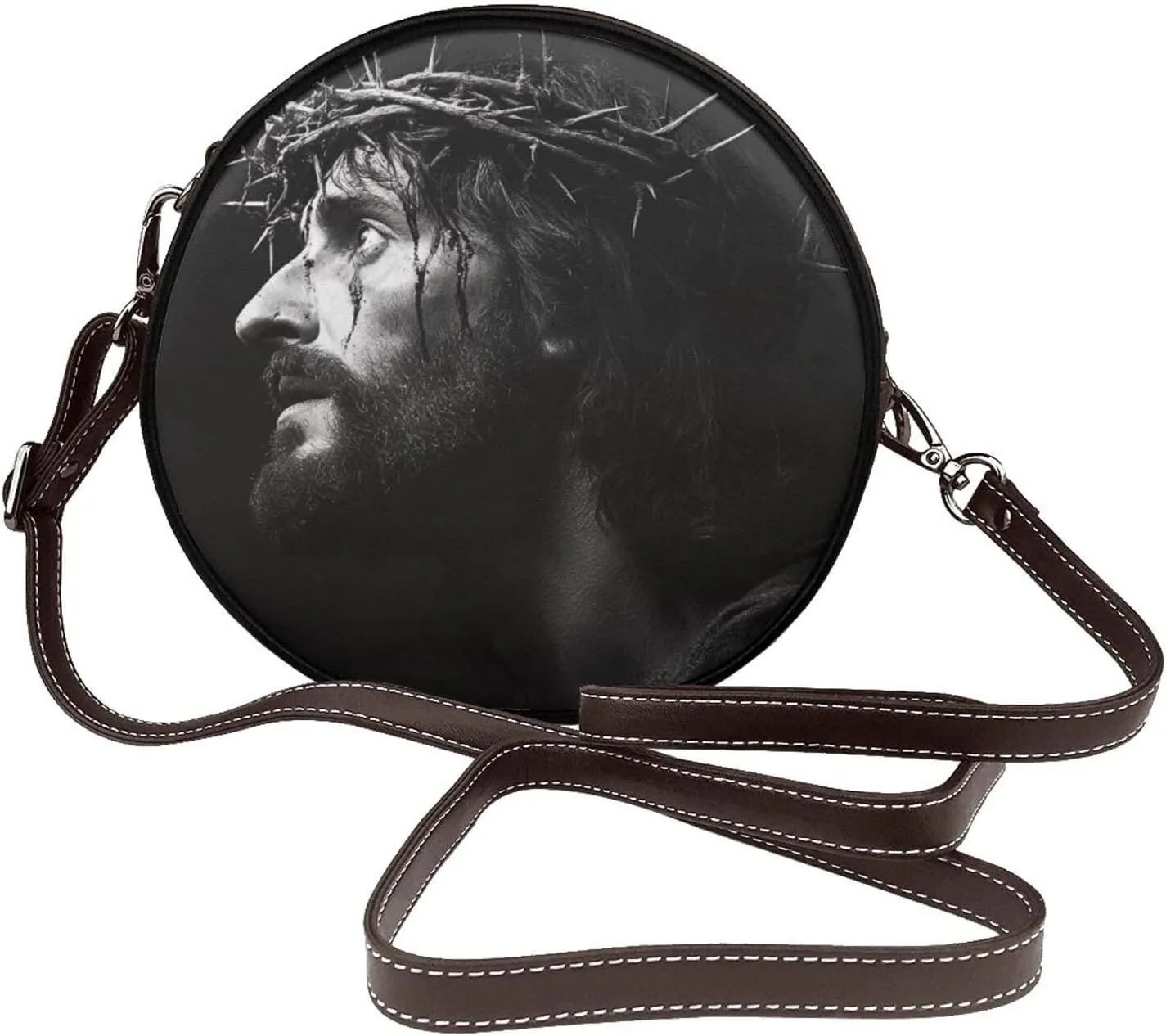 Jesus Wearing The Crown Of Thorns Women Round Crossbody Bags Leather Sling Bag Purse