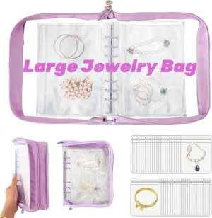 Jewelry Organizer Book Storage Travel Transparent Earring Storage Book Jewelry Binder for Necklace, Ring, Earring, Storage (Purple, 48Pcs Large Jewelry Pouches)