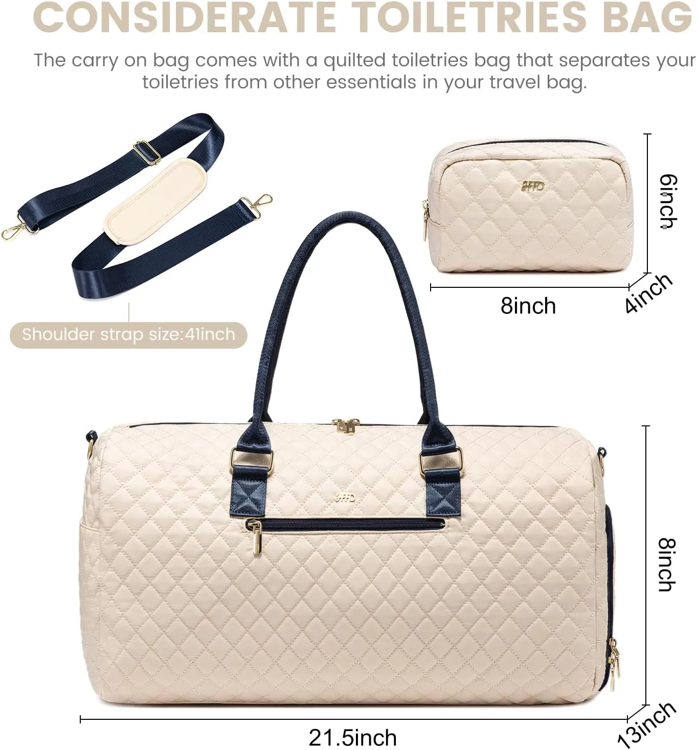 JFFD Travel Duffel - Women's Weekender & Carry-On Bag with Shoe Compartment & Wet Pocket