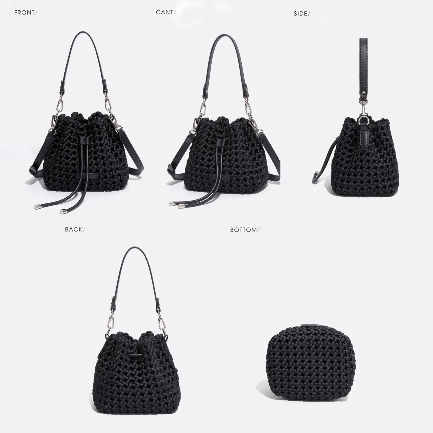 JINMANXUE Fashion Hollow Bucket Tote Bag For Women, Crossbody Female Handbag Woven Silk bag Leisure Leather Shoulder Bag
