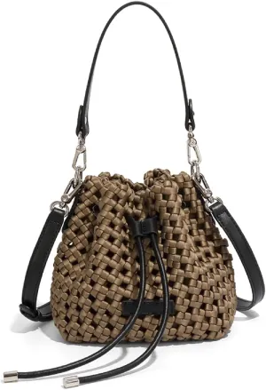 JINMANXUE Fashion Hollow Bucket Tote Bag For Women, Crossbody Female Handbag Woven Silk bag Leisure Leather Shoulder Bag