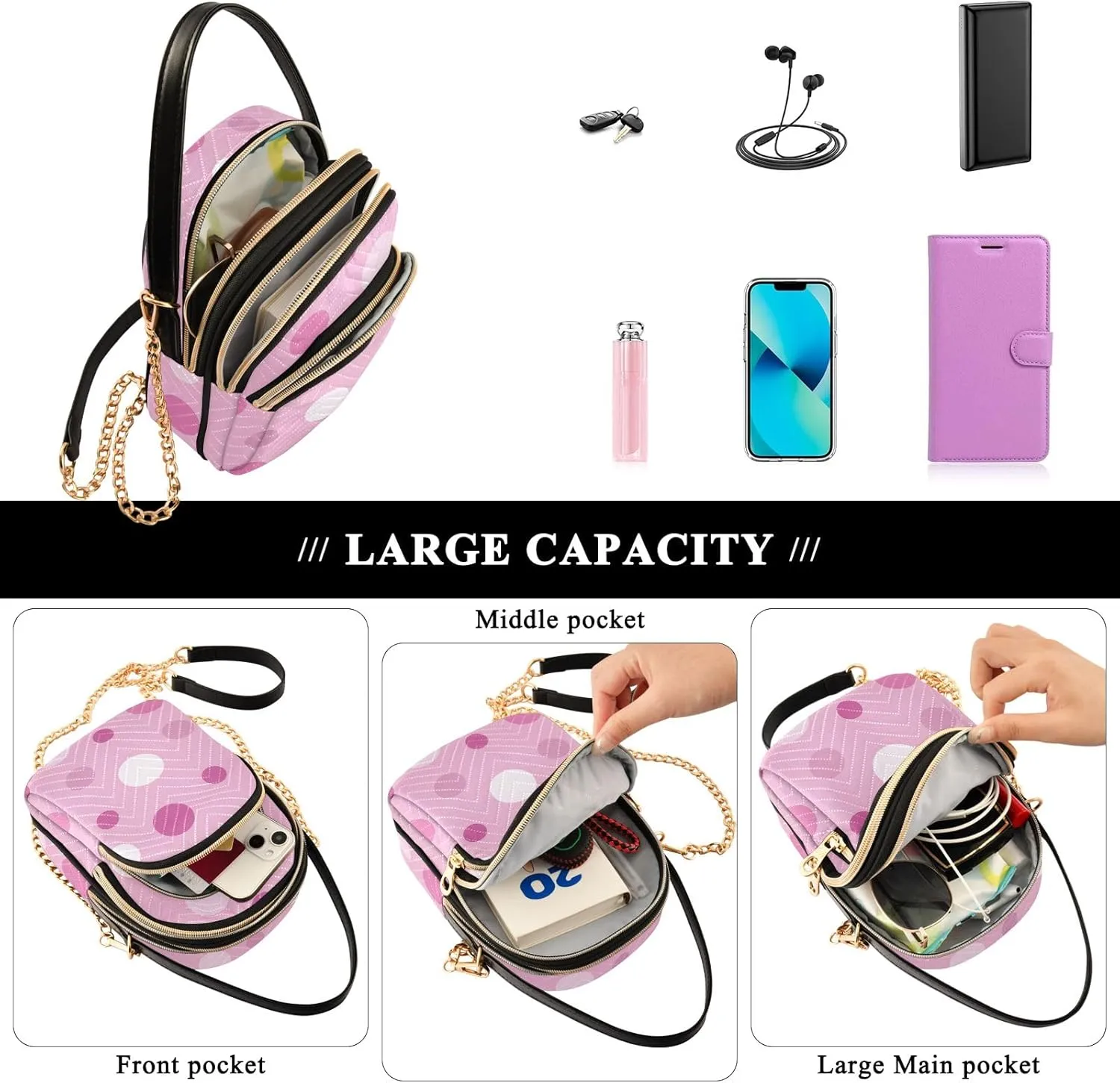 Joisal Cute Unicorn in Space Galaxy Small Crossbody Bags for Women Triple Zip Women Handbag, Cell Phone Purse Crossbody