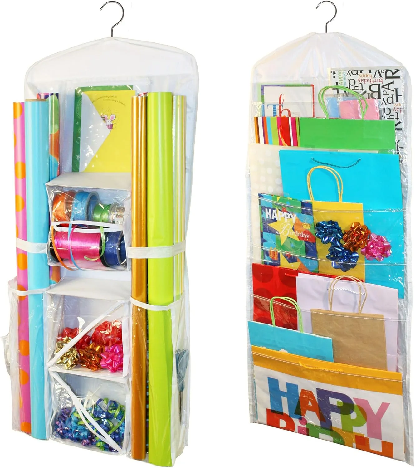 Jokari Gift-Wrap and Bag Organizer, Storage for Wrapping Paper (All Sized Rolls), Gift-Bags, Organize Your Closet With This Hanging Bag and Box Organization Tool, Features Clear Pockets and Hook Hangs