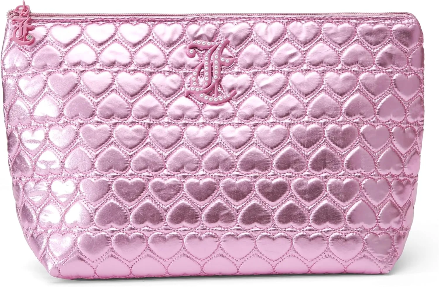 Juicy Couture Pink Quilted Heart Metallic Cosmetic Bag
