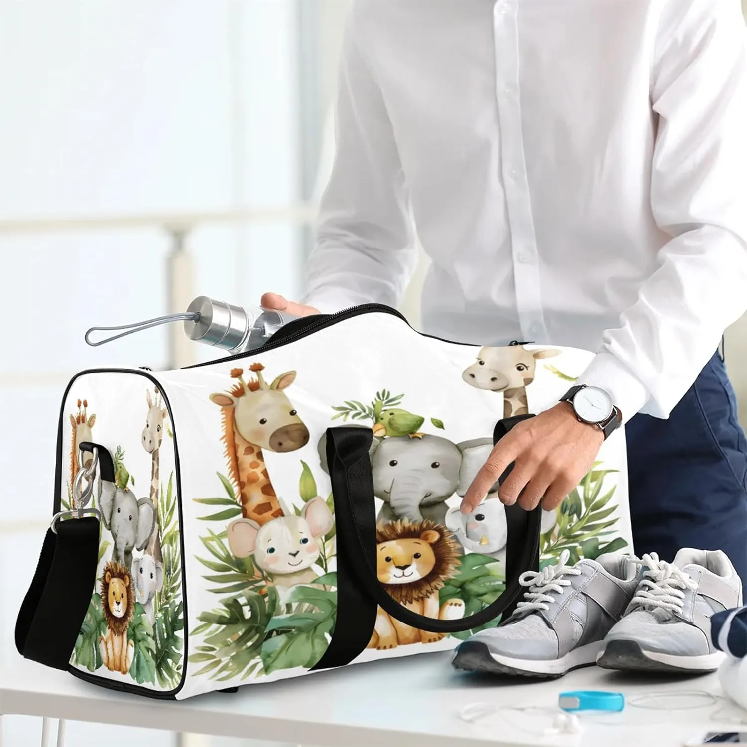 Jungle Forest Animals Travel Bag for Men Women, Gym Duffle Bags for Travel, Carry On Luggage Bag, Weekender Overnight Workout Bags
