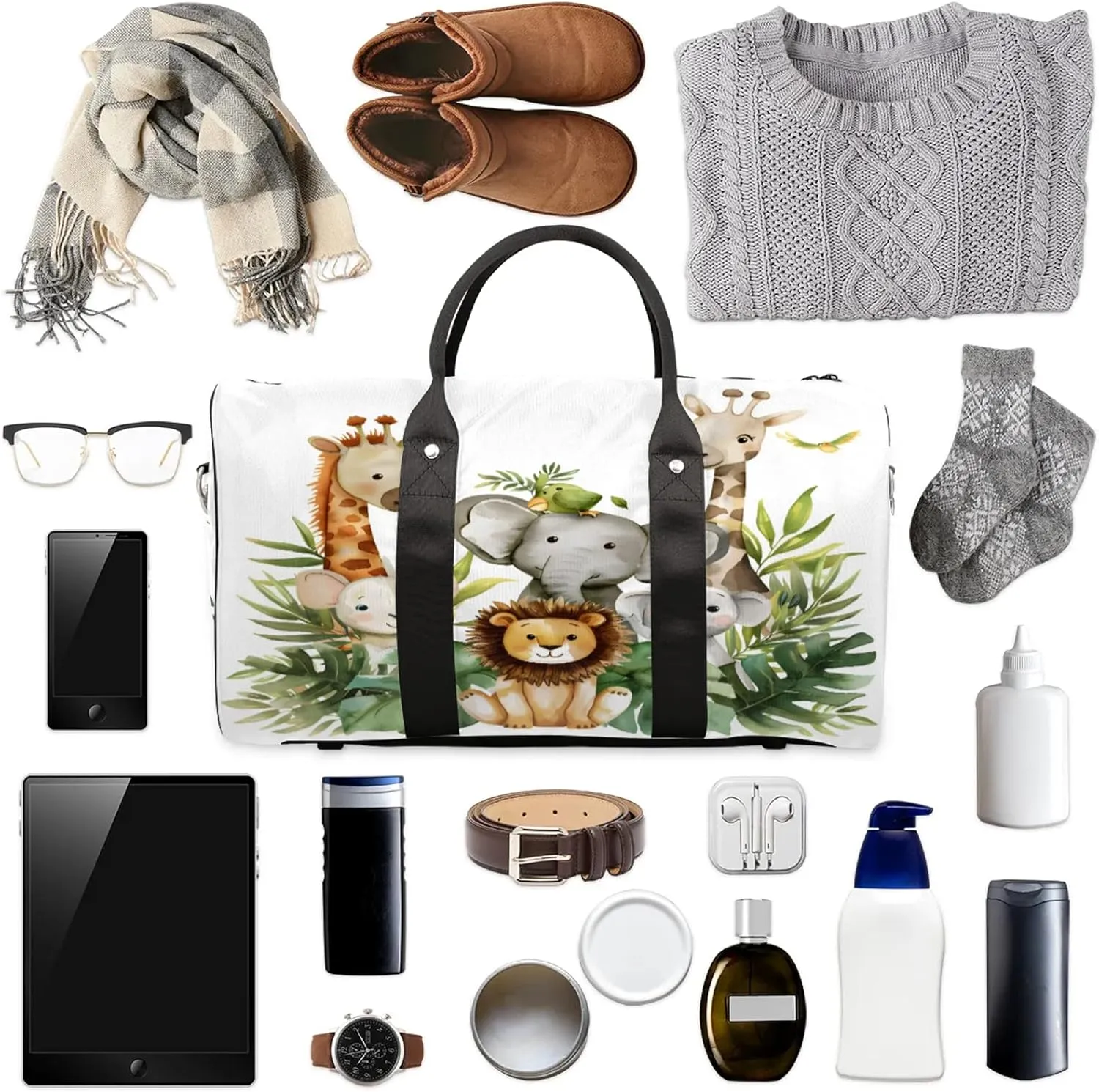 Jungle Forest Animals Travel Bag for Men Women, Gym Duffle Bags for Travel, Carry On Luggage Bag, Weekender Overnight Workout Bags