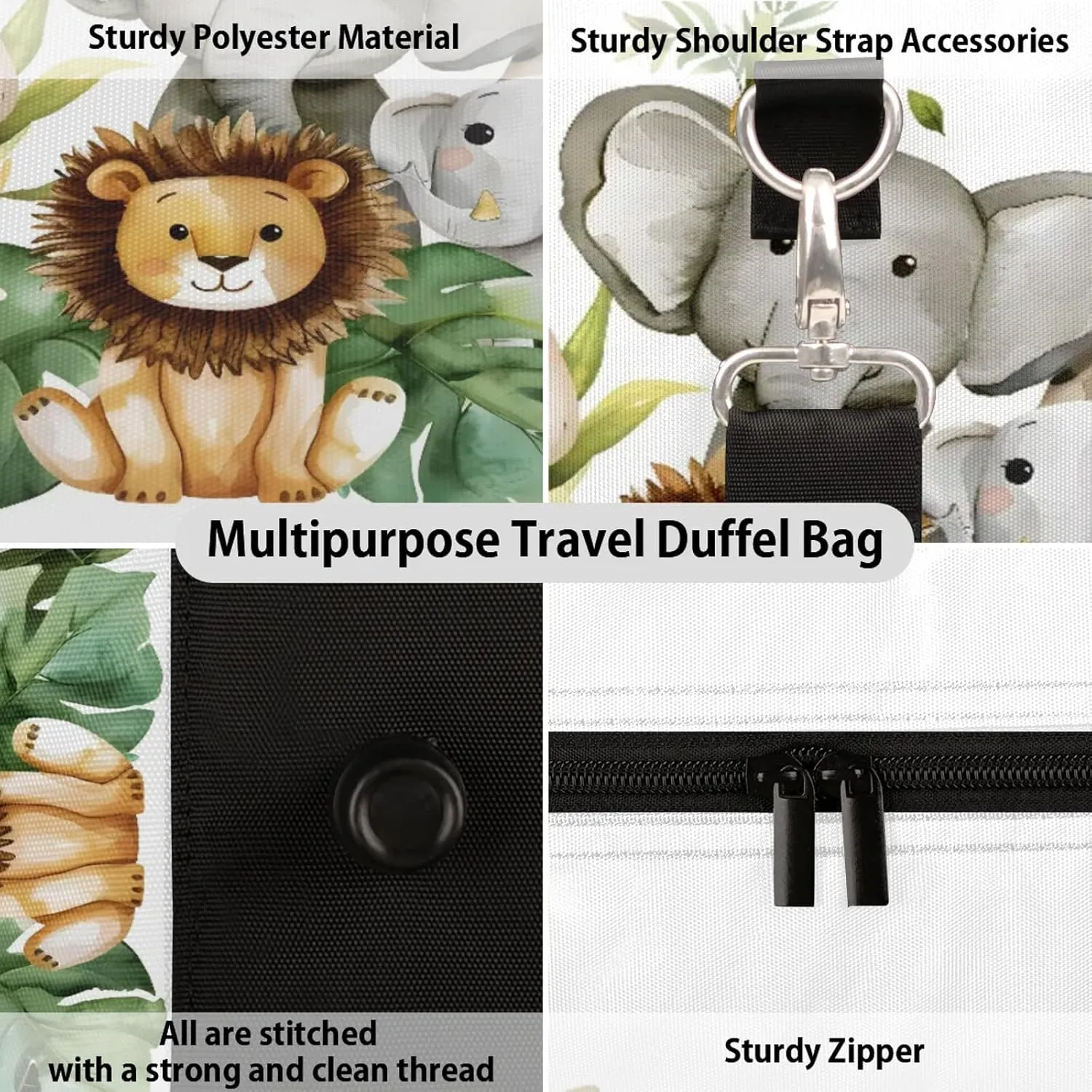 Jungle Forest Animals Travel Bag for Men Women, Gym Duffle Bags for Travel, Carry On Luggage Bag, Weekender Overnight Workout Bags