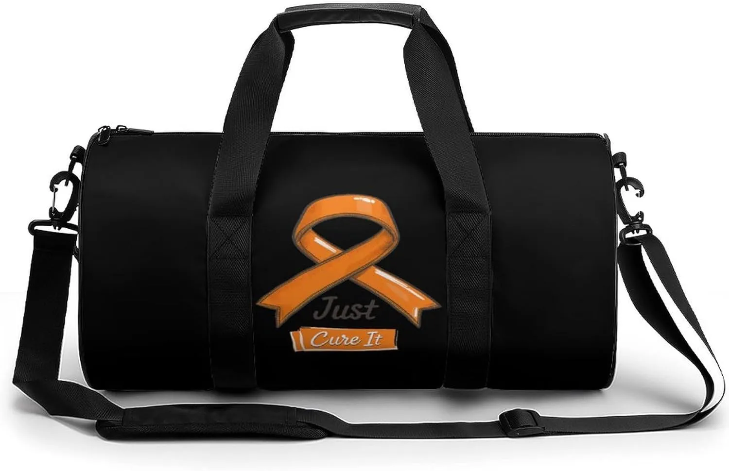 Just Cure It Orange Ribbon Leukemia Awareness Lightweight Gym Bag for Men Women Travel Duffel Bag Sports Workout Bag with Adjustable Strap