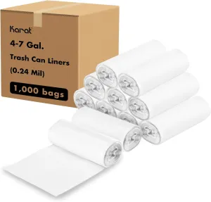 Karat Trash Bags [4-7 Gal - 1000 pc] | 6 Microns | Clear High Density Garbage Can Liners | 24" x 24"