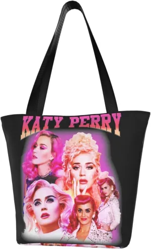 Katy Great Artist Perry Reusable Grocery Bag for Kitchen Shopping Bags Tote Bags with Zipper for Women Shoulder Bag Stylish Daily Bag Large Capacity Handbag Storage Bags for Work