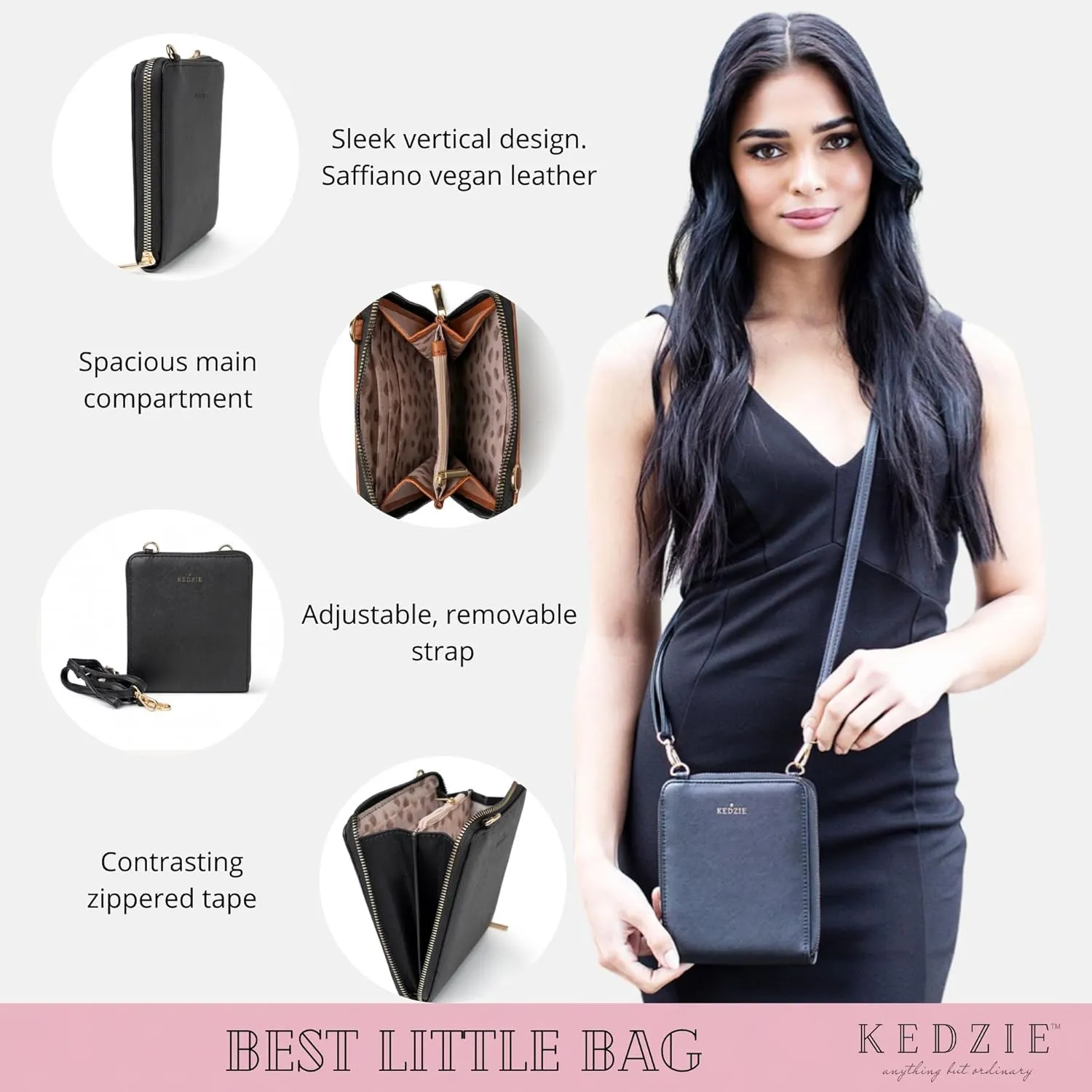 KEDZIE Best Little Bag in Saffiano Vegan Leather Crossbody Bag For Women With Removable Adjustable Strap