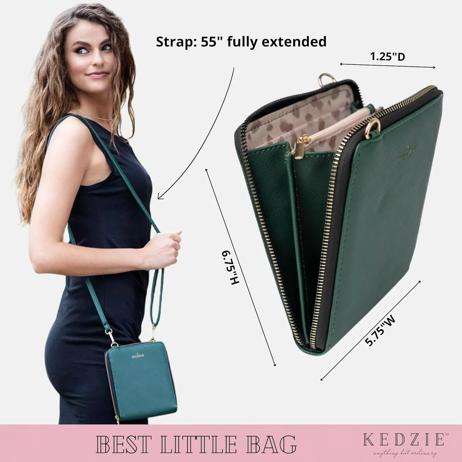 KEDZIE Best Little Bag in Saffiano Vegan Leather Crossbody Bag For Women With Removable Adjustable Strap