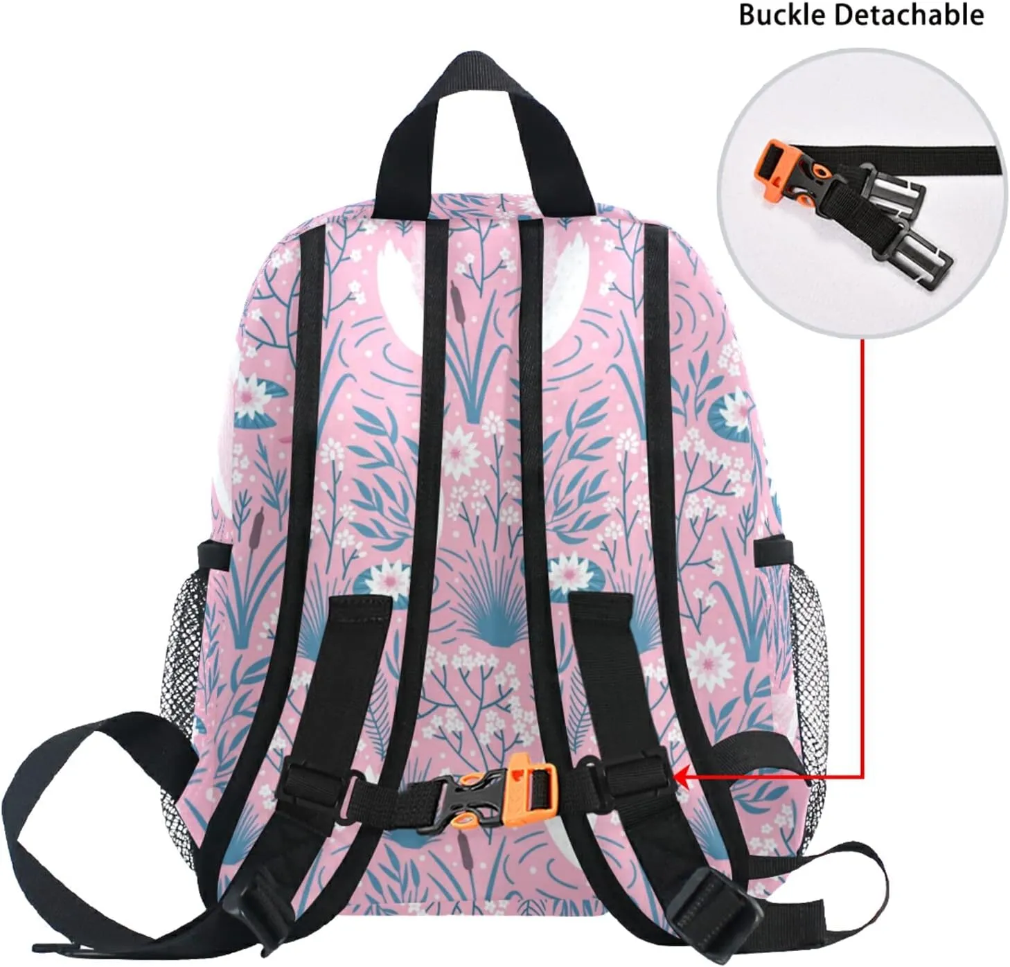 Kids Backpack for Girls Pink Swan Cute Toddler Bags Children Preschool Kindergarten Small Chest Strap 3-8 Years Old