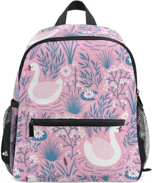Kids Backpack for Girls Pink Swan Cute Toddler Bags Children Preschool Kindergarten Small Chest Strap 3-8 Years Old