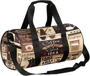 Kids Duffle Bag Girls Boys Coffee Topics Cafe Design Travel Dance Bag for Teen Sport Gym Bags Kids Duffle Bag Weekender Sleepover Bag for Practice Gymnastic Ballet