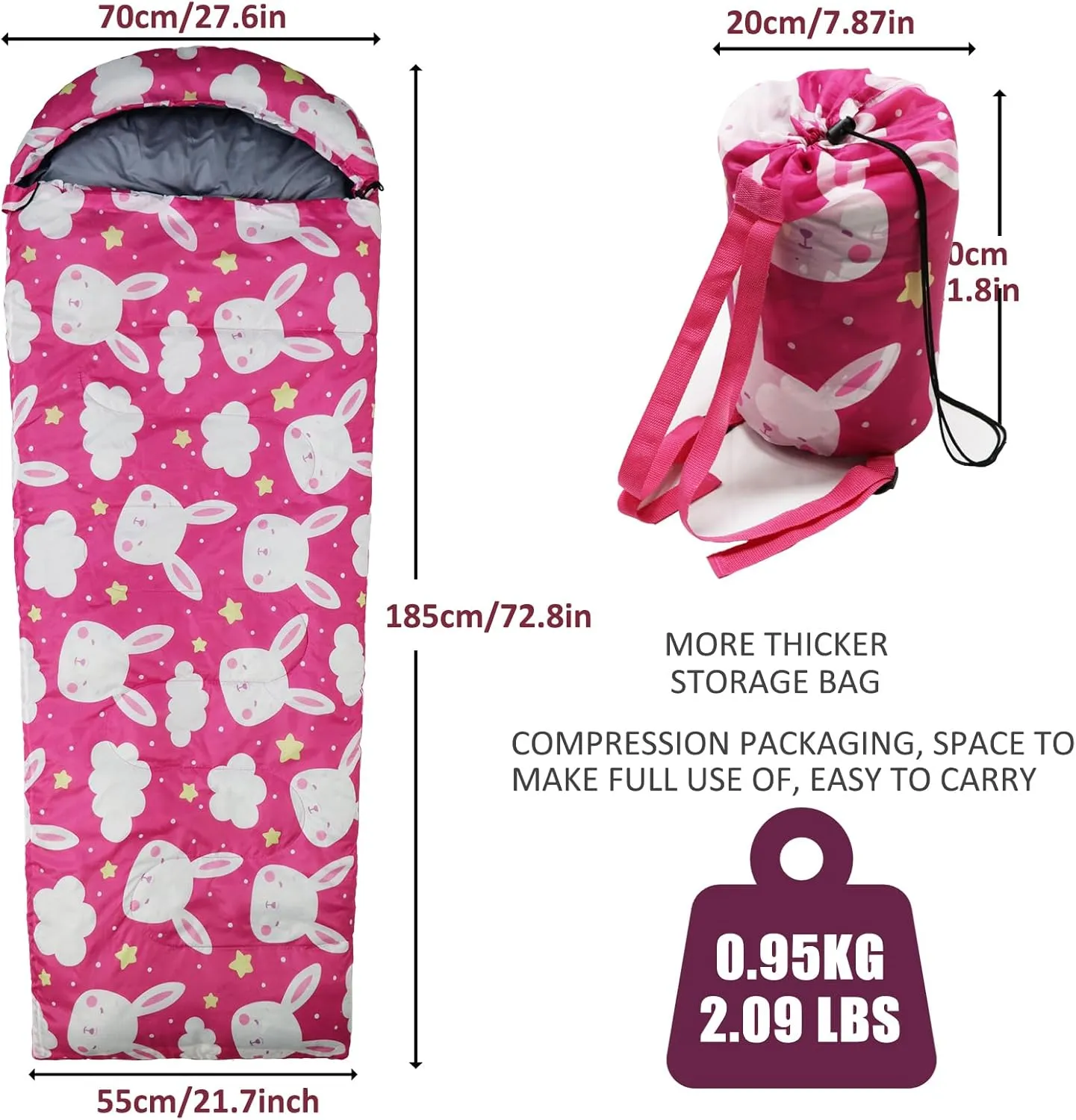 Kids Sleeping Bags - Camping Sleeping Bags with Carry Bag - Compact Sleeping Bag for Hiking, Backpacking 3 Season Warm & Cool Weather, Lightweight Waterproof Outdoor Travel for Boys Girls