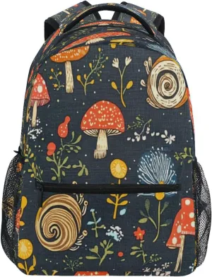 Kigai Snail Mushroom Flower Travel Backpack for Men and Women Lightweight College Laptop Backpack Business Computer Bag Shoulder Bag Casual Daypack
