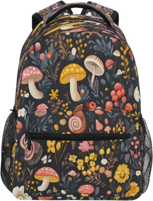 Kigai Snail Mushroom Flower Travel Backpack for Men and Women Lightweight College Laptop Backpack Business Computer Bag Shoulder Bag Casual Daypack