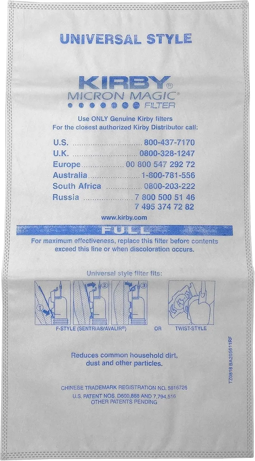 Kirby Allergen Reduction HEPA Filter Bags 6-Pack | Part #204811 | OEM Replacement for F-Style & Twist-Style Kirby Vacuums