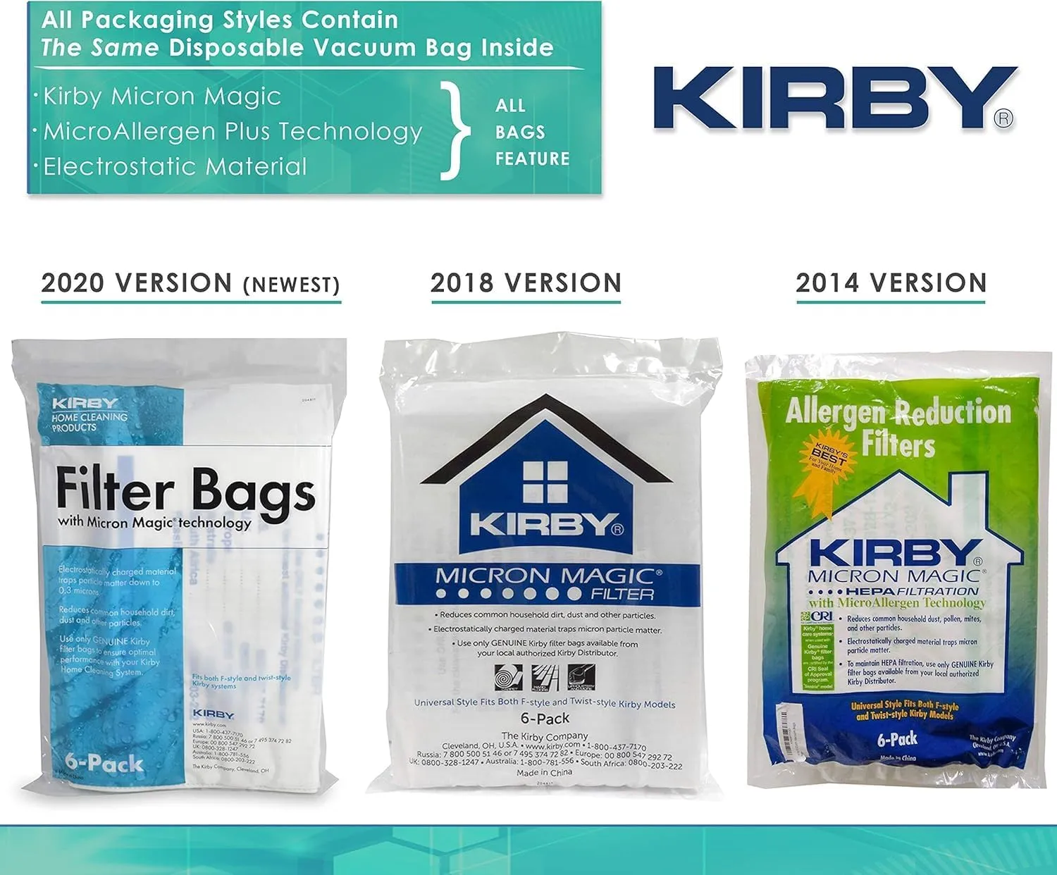 Kirby Allergen Reduction HEPA Filter Bags 6-Pack | Part #204811 | OEM Replacement for F-Style & Twist-Style Kirby Vacuums