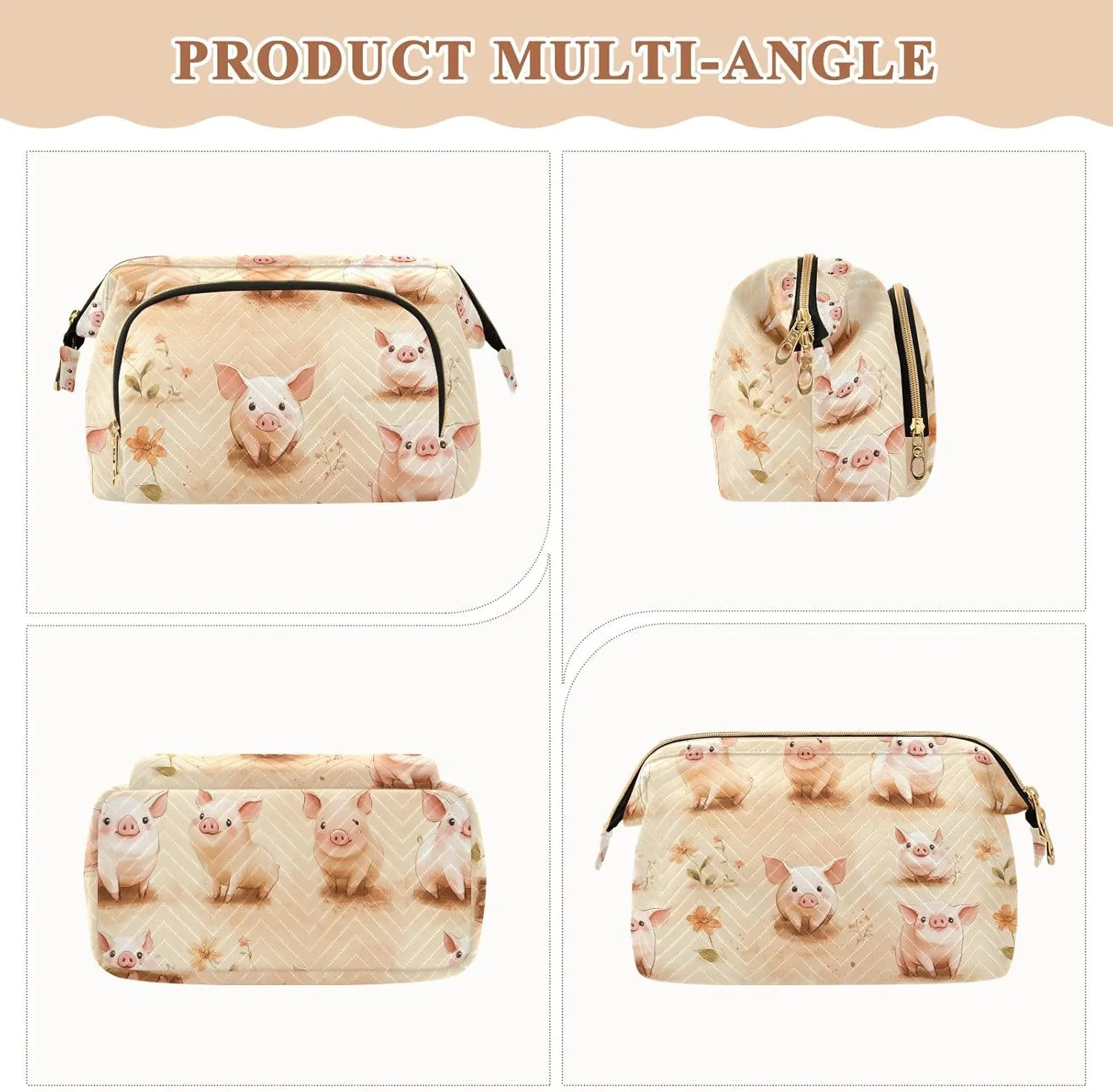 KLL Cartoon Pet Pig Terracotta Makeup Bags Lightweight Cosmetic Bags With Zipper Women Coin Purse for Card Cases Money Organizers