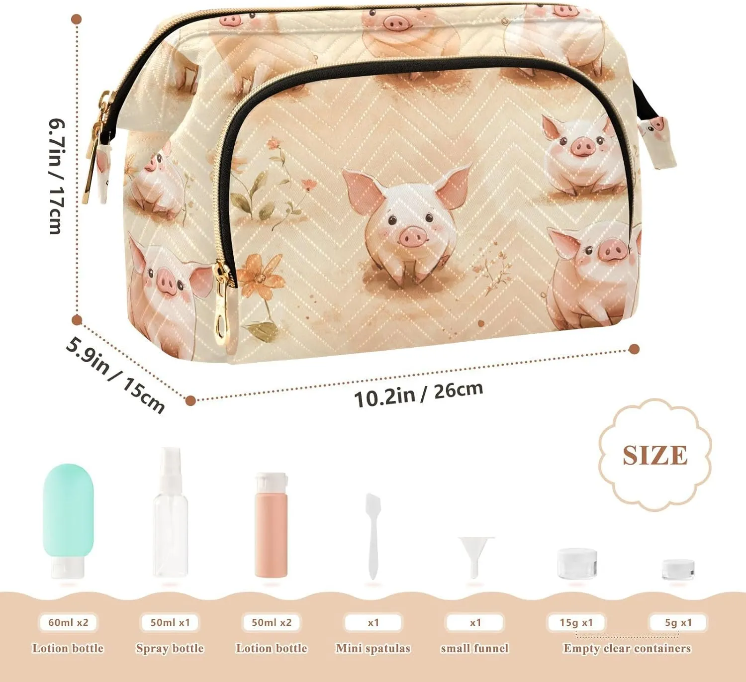KLL Cartoon Pet Pig Terracotta Makeup Bags Lightweight Cosmetic Bags With Zipper Women Coin Purse for Card Cases Money Organizers
