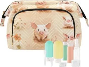 KLL Cartoon Pet Pig Terracotta Makeup Bags Lightweight Cosmetic Bags With Zipper Women Coin Purse for Card Cases Money Organizers