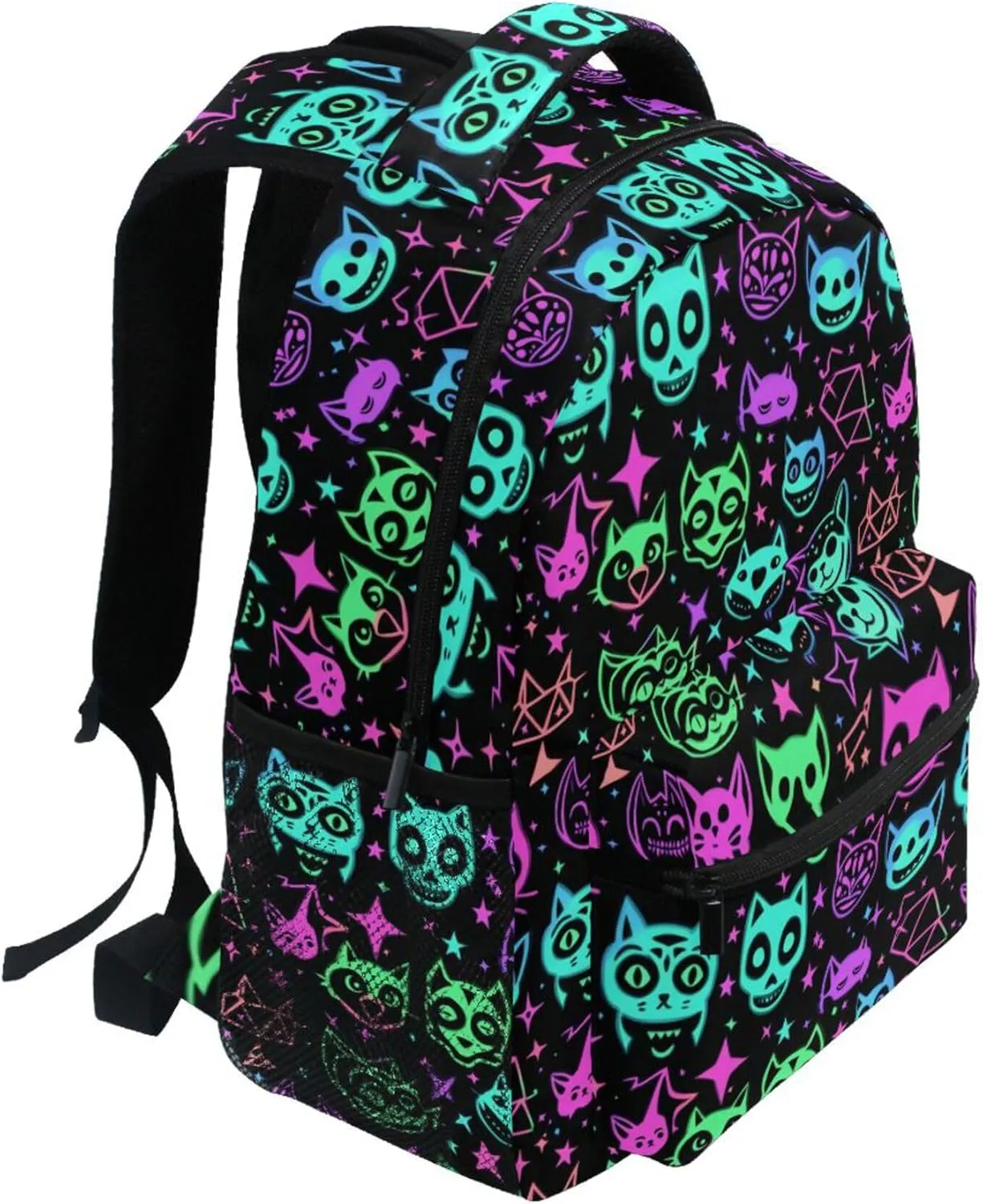 KLL Day Backpack for Teens Boys Girls Fashion Stylish Travel Bags with Chest Strap Gift Men & Women Cute Cartoon Witchcraft Cats Bright