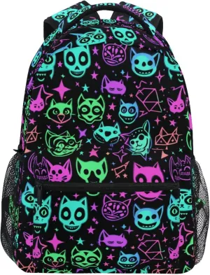 KLL Day Backpack for Teens Boys Girls Fashion Stylish Travel Bags with Chest Strap Gift Men & Women Cute Cartoon Witchcraft Cats Bright