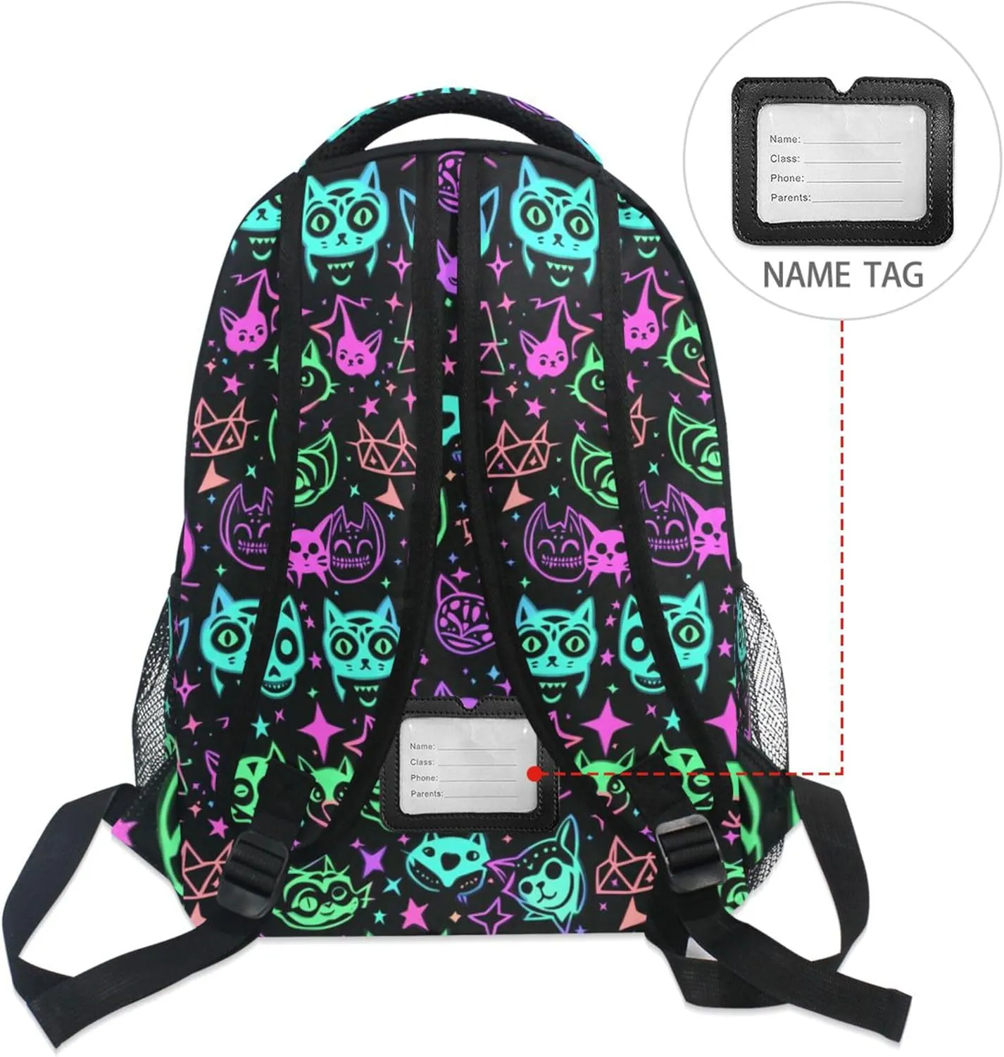 KLL Day Backpack for Teens Boys Girls Fashion Stylish Travel Bags with Chest Strap Gift Men & Women Cute Cartoon Witchcraft Cats Bright