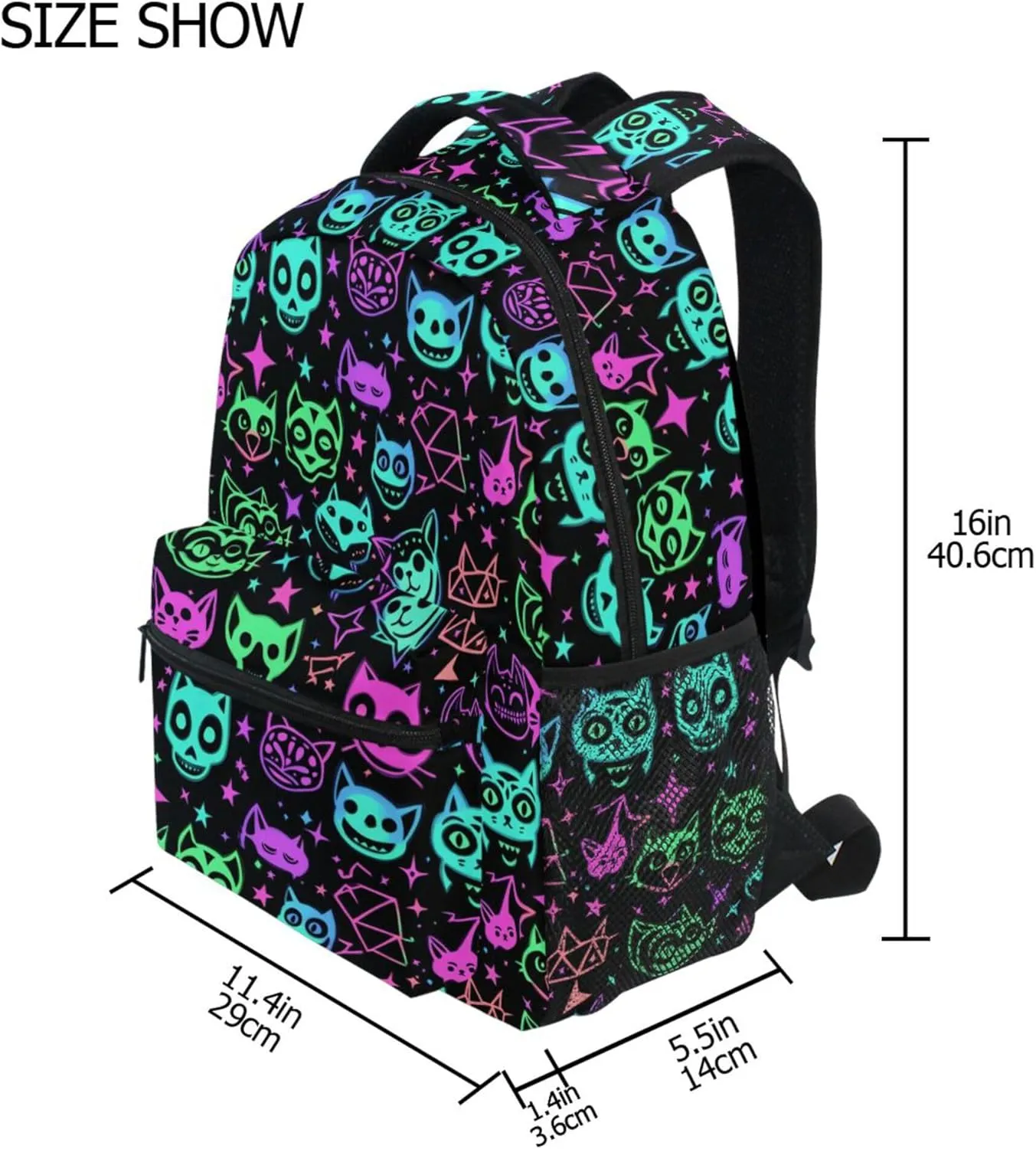 KLL Day Backpack for Teens Boys Girls Fashion Stylish Travel Bags with Chest Strap Gift Men & Women Cute Cartoon Witchcraft Cats Bright