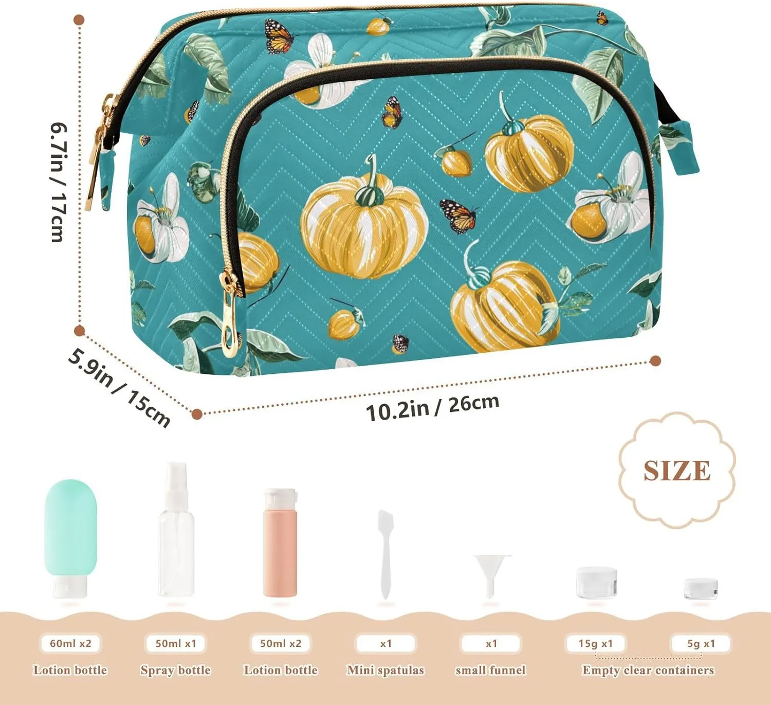 KLL Fresh Cape Gooseberry Fruit Teal Travel Bag Lightweight Bag For Women Makeup Period Bag for Capacity Travel Cosmetic