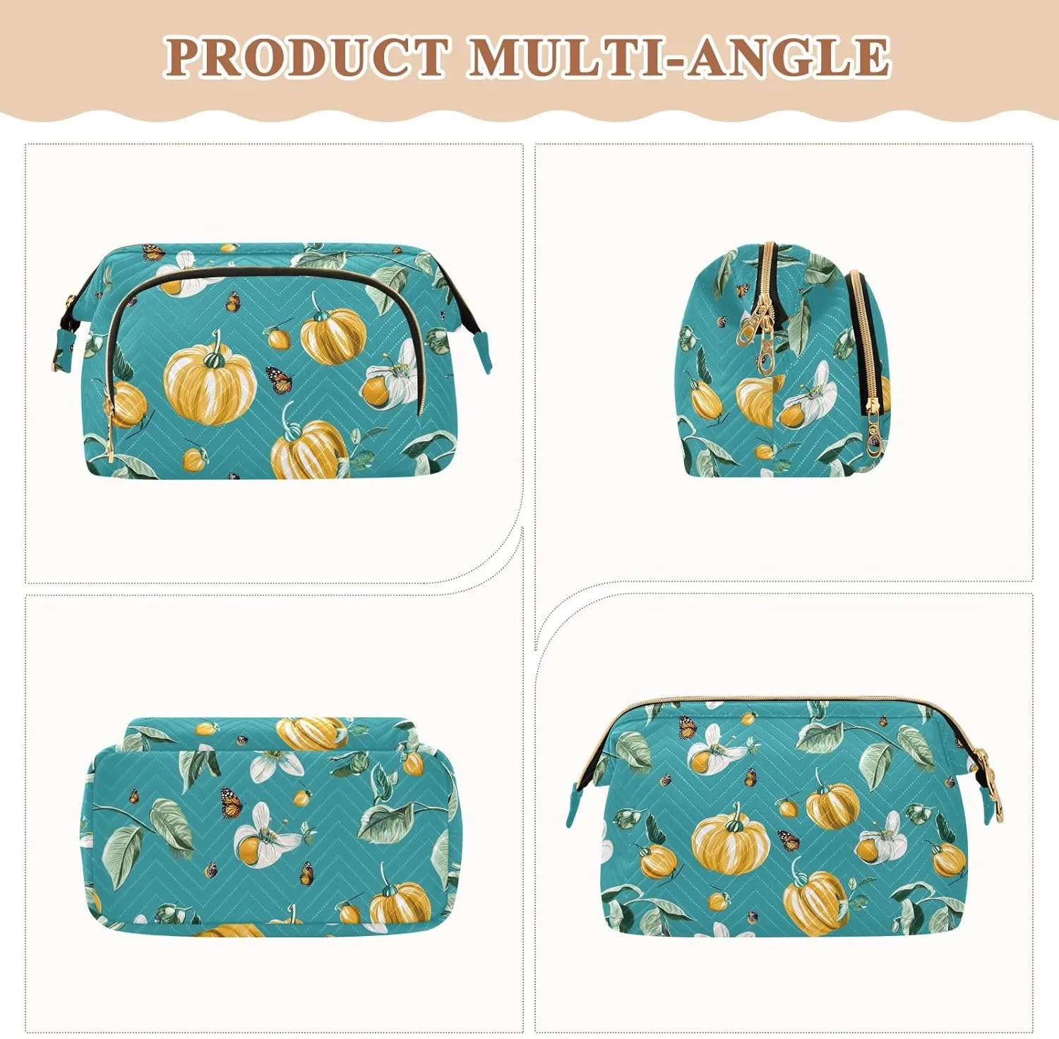 KLL Fresh Cape Gooseberry Fruit Teal Travel Bag Lightweight Bag For Women Makeup Period Bag for Capacity Travel Cosmetic