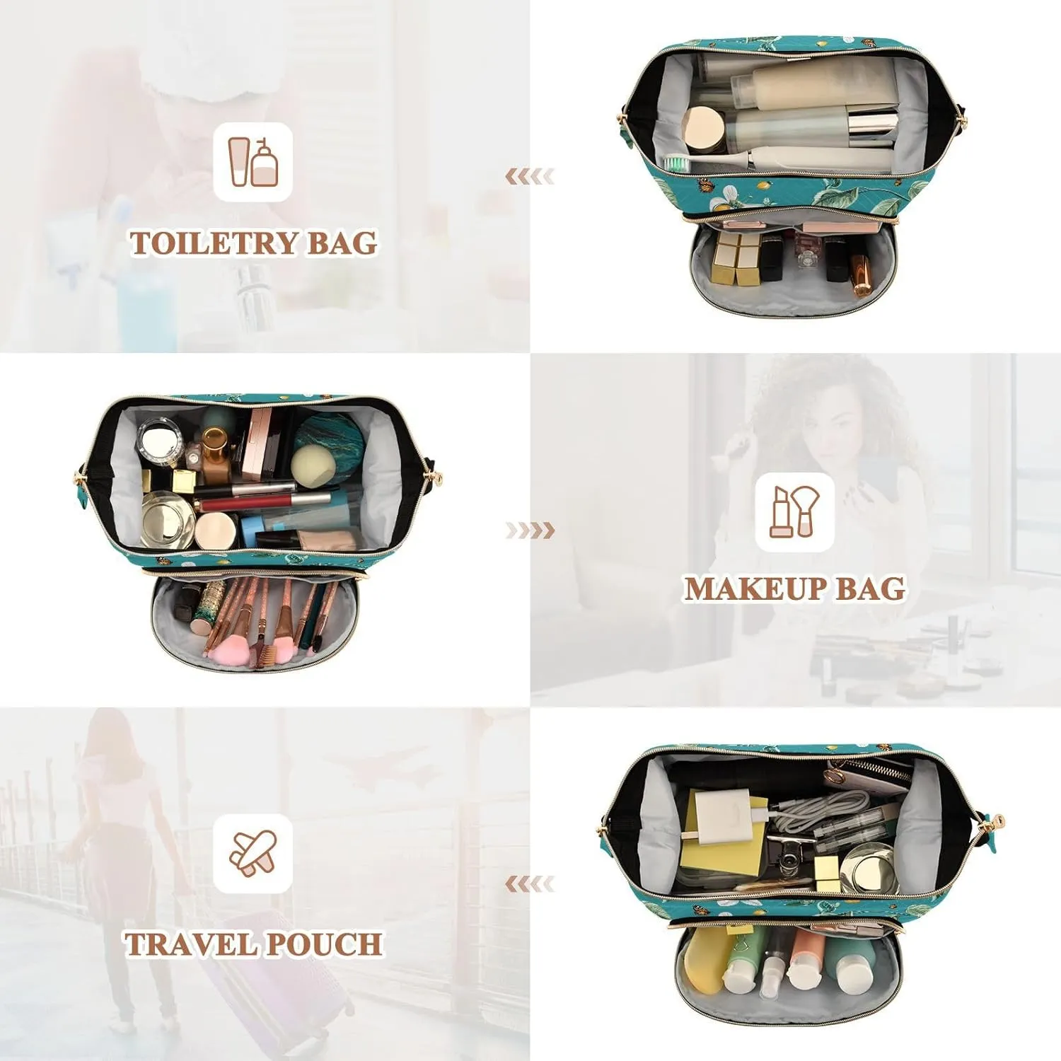KLL Fresh Cape Gooseberry Fruit Teal Travel Bag Lightweight Bag For Women Makeup Period Bag for Capacity Travel Cosmetic